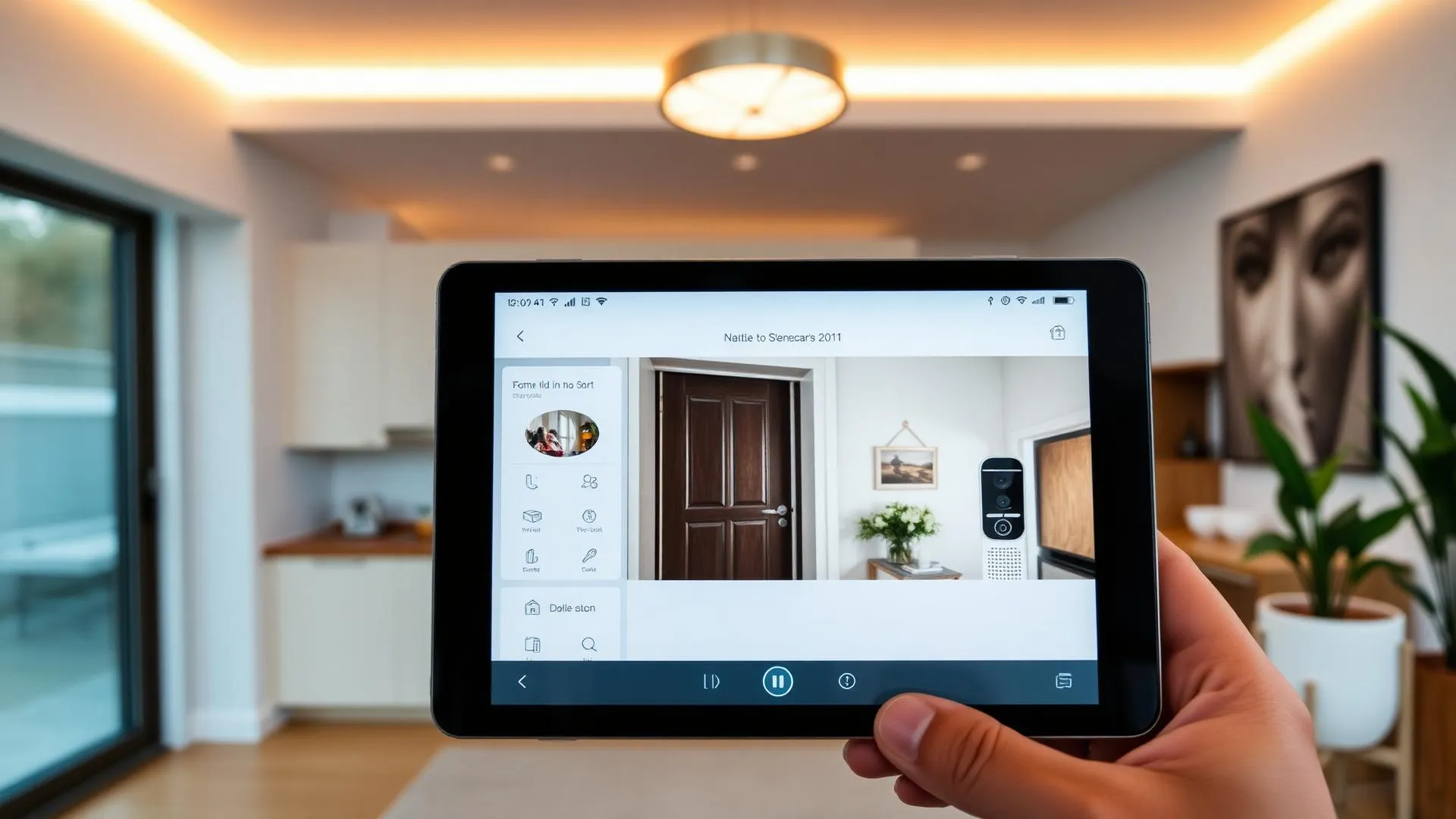 Smart home security dashboard on tablet